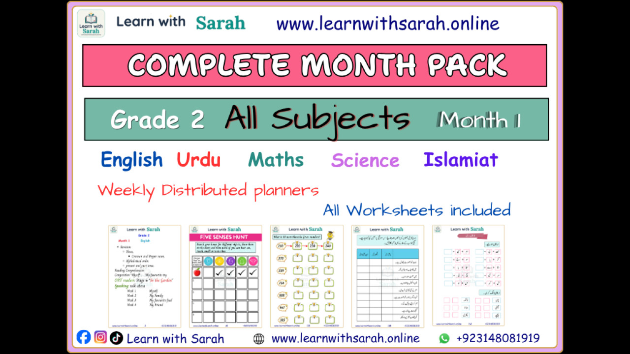 Grade 2 Monthly planners and worksheets Month 1