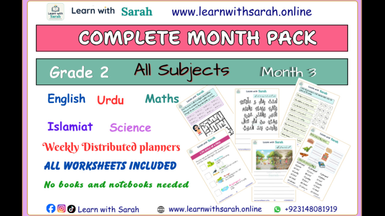 Grade 2 Monthly work sheets and Planner month 3