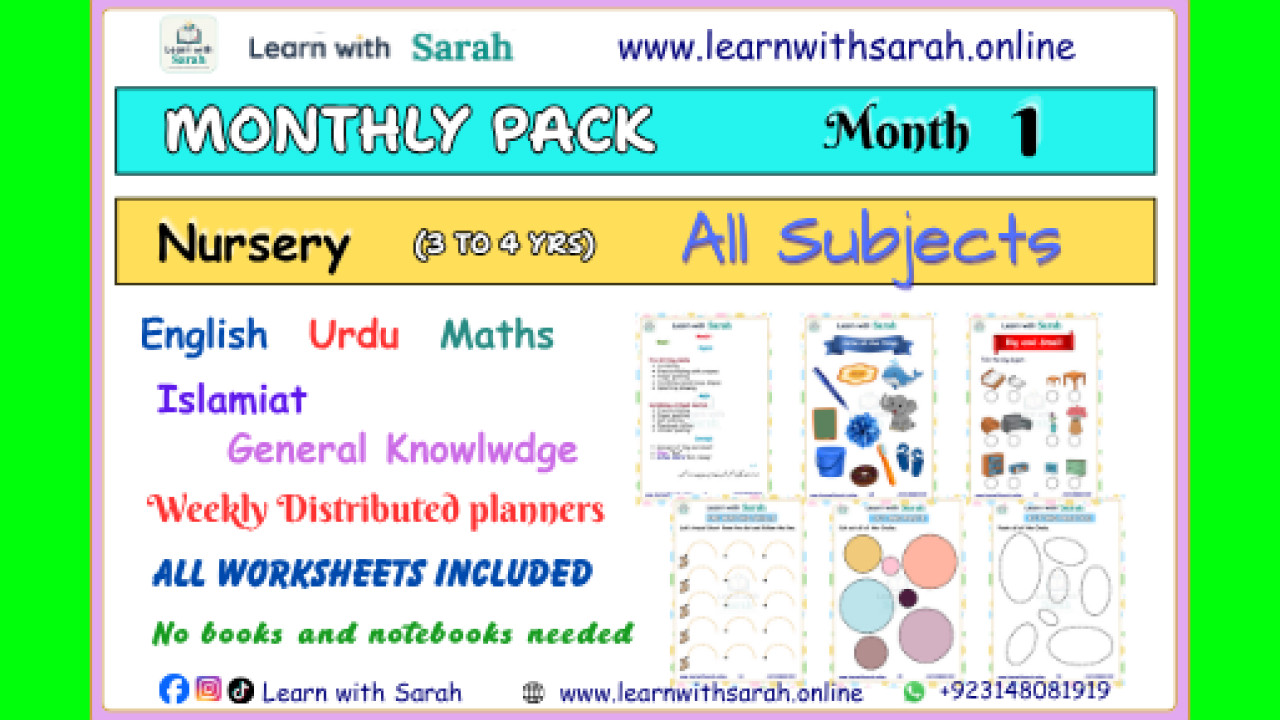 Nursery Monthly worksheets and Planners Month 1