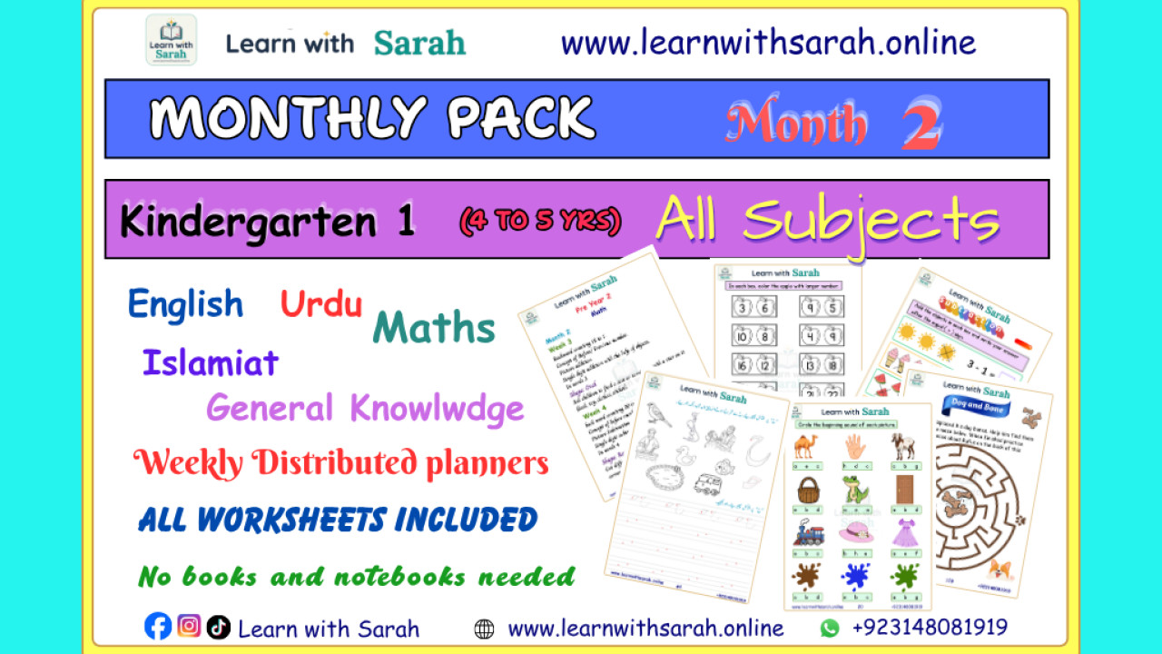 Worksheets and Planners pack Kindergarten 1 (Age 4 to 5 years) Month 2