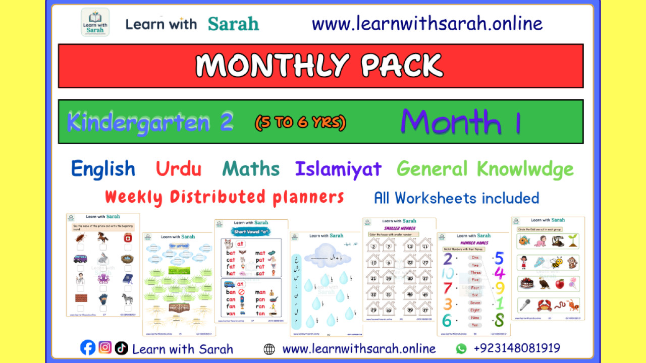 Kindergarten 2 Monthly worksheets and Planners Month 1